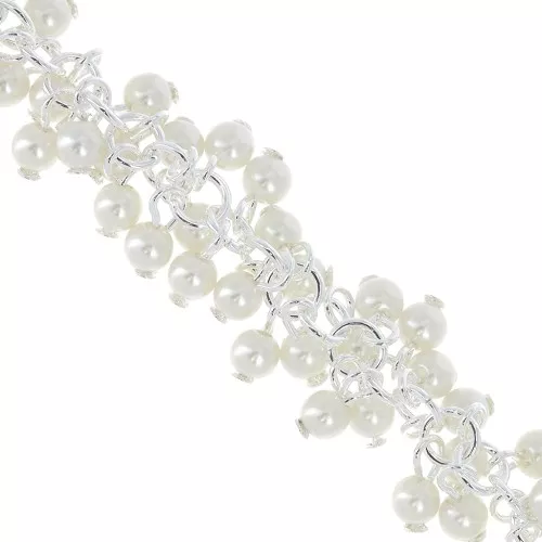 Catena maglia fantasia - perle imitazione madreperla 11mm Bianco - Placcatura argento fino x22cm