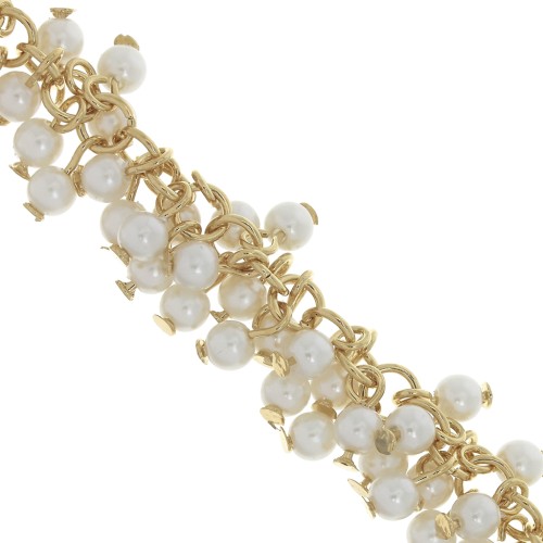 Catena maglia fantasia - perle imitazione madreperla 11 mm Bianco - Dorado cox22cm