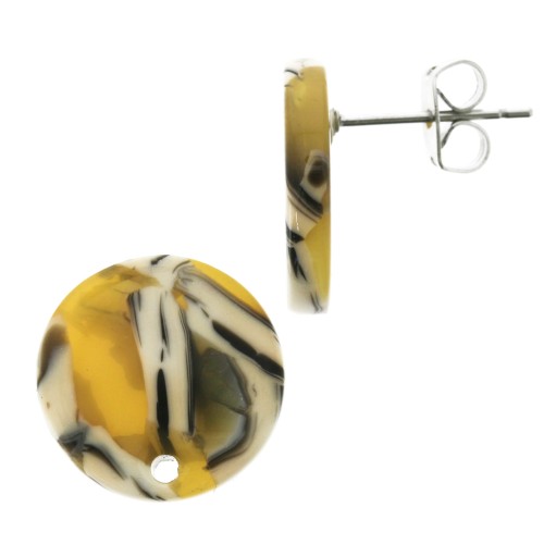 Chiodi di orecchi acetato cellulosa 15 mm Squama di tartaruga Ocra - Bianco x2