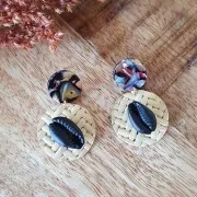 Chiodi di orecchi acetato cellulosa 15 mm Squama di tartaruga Ocra - Bianco x2