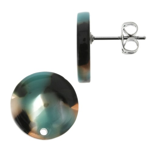 Chiodi di orecchi acetato cellulosa 15 mm Squama di tartaruga Turchese - Bianco x2