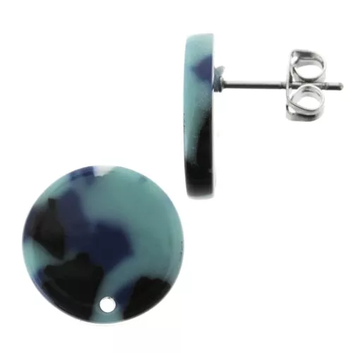 Chiodi di orecchi acetato cellulosa 15mm Squama di tartaruga Multi Blu - Bianco x2
