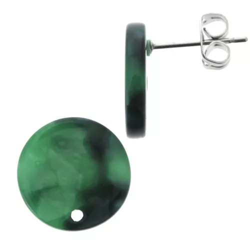Chiodi di orecchi acetato cellulosa 15 mm Squama di tartaruga Verde scuro - Nero x2
