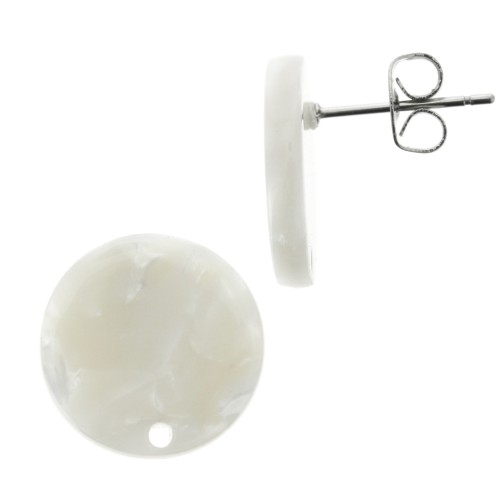 Chiodi di orecchi acetato cellulosa 15 mm Squama di tartaruga - Bianco madreperlaceo x2