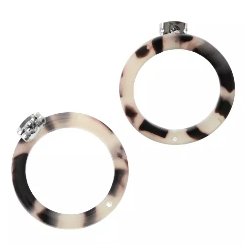 Chiodi di orecchi cerchio en acetato 25 mm Squama di tartaruga - Beige - Nero x2