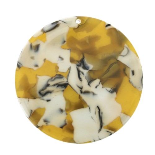 Pendente rotondo acetato cellulosa 35 mm - Squama di tartaruga Ocra - Bianco x1