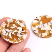 Pendente rotondo acetato cellulosa 35 mm - Squama di tartaruga Ocra - Bianco x1