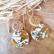 Pendente rotondo acetato cellulosa 35 mm - Squama di tartaruga Ocra - Bianco x1