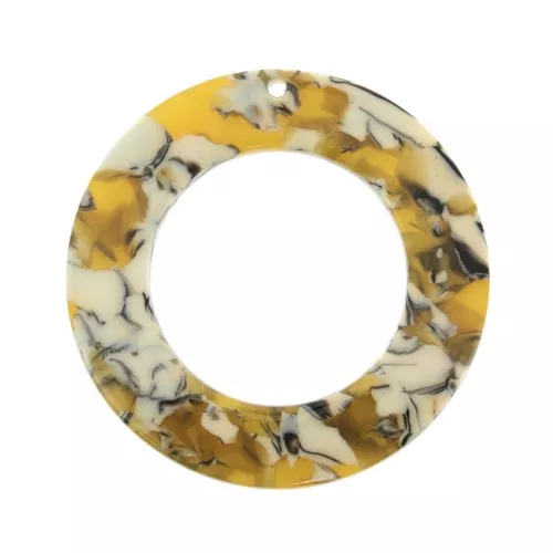 Pendente cerchio scavato acetato 40 mm - Squama di tartaruga Ocra - Bianco x1