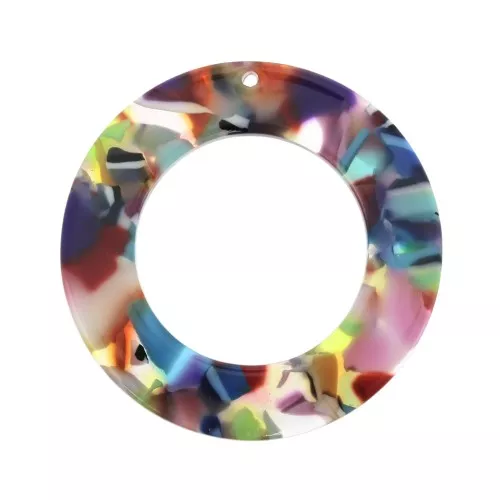 Pendente cerchio scavato acetato 40 mm - Squama di tartaruga Multicolor x1