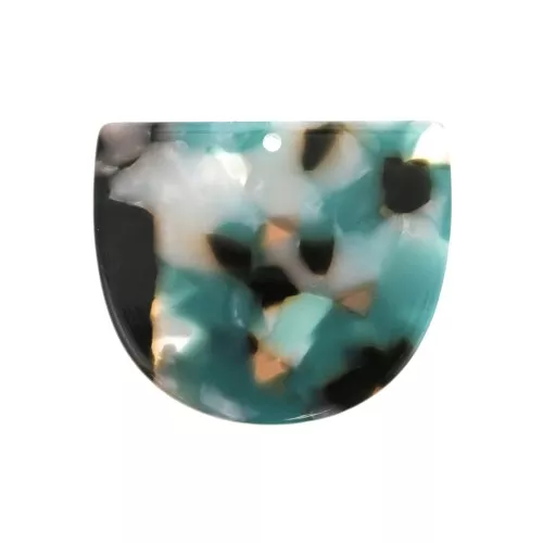 Pendente mezza luna acetato 29x34 mm - Squama di tartaruga Turchese - Bianco x1