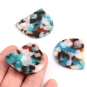 Pendente mezza luna acetato 29x34 mm - Squama di tartaruga Turchese - Bianco x1