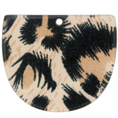 Pendente mezza luna in acetato 29x34 mm - Leopardo Nero - Marrone x1