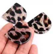 Pendente mezza luna in acetato 29x34 mm - Leopardo Nero - Marrone x1