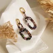 Pendente maglie XXL in acetato 62x26 mm Squama di tartaruga - Viola - Marrone x1