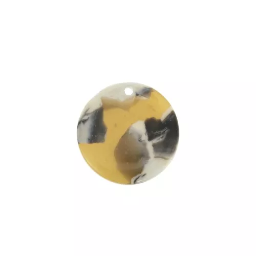 Zecchino rotondo in acetato di cellulosa 18.5 mm Squama di tartaruga-Ocra-Bianco x1