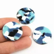 Pendente rotondo in acetato 27 mm Squama di tartaruga - Multi Blu - Bianco x1