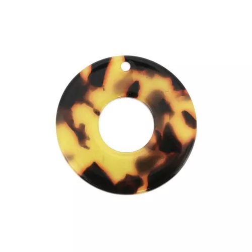Pendente cerchio scavato acetato 26 mm Squama di tartaruga - Marrone - Nero x1