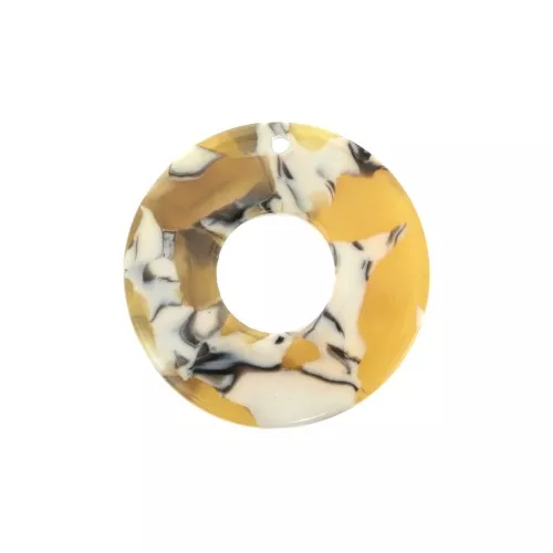 Pendente cerchio scavato in acetato 26 mm Squama di tartaruga - Ocra - Bianco x1