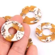 Pendente cerchio scavato in acetato 26 mm Squama di tartaruga - Ocra - Bianco x1