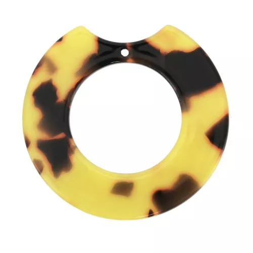 Pendente rotondo tagliato scavato 40x42 mm Squama di tartaruga Marrone - Nero x1