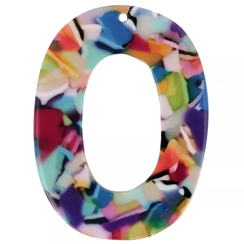 Pendente ovale scavato in acetato 46.5x34 mm Squama di tartaruga Multicolor x1