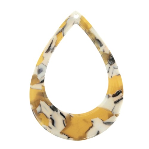 Pendente goccia scavato acetato 46x33 mm Squama di tartaruga Ocra - Bianco x1
