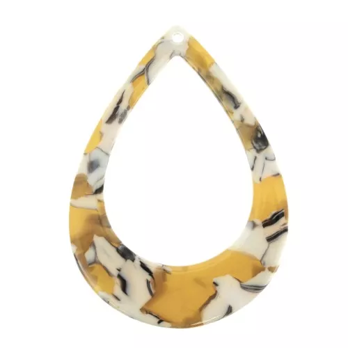 Pendente goccia scavato acetato 46x33 mm Squama di tartaruga Ocra - Bianco x1