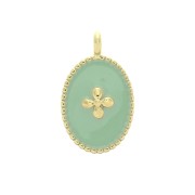 Medaglieta ovale con croce in resina epossidica 14x8.5 mm Dorato con oro fino - Menta x1
