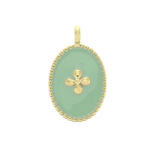 Medaglieta ovale con croce in resina epossidica 14x8.5 mm Dorato con oro fino - Menta x1