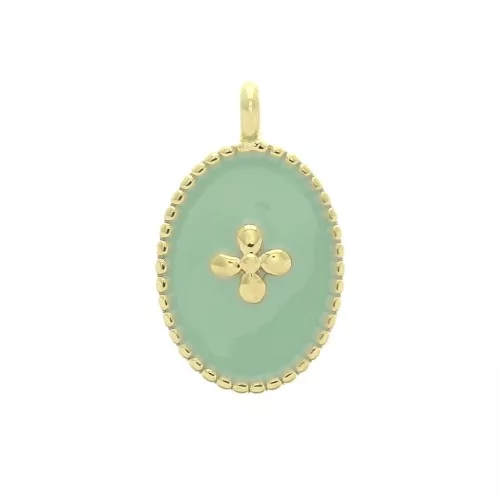 Medaglieta ovale con croce in resina epossidica 14x8.5 mm Dorato con oro fino - Menta x1