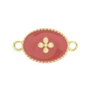 Intercalare ovale croce resina epossidica 15x8.5 mm Dorato con oro fin- Corallo x1
