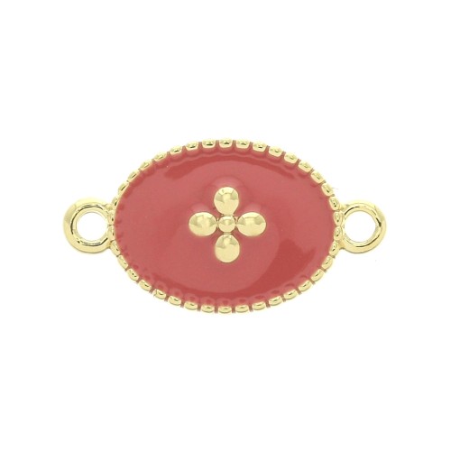 Intercalare ovale croce resina epossidica 15x8.5 mm Dorato con oro fin- Corallo x1