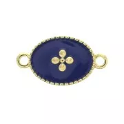 Intercalare medaglia ovale croce in resina epossidica 15x8.5mm Dorato con oro fino - Blu scuro