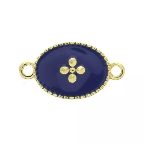 Intercalare medaglia ovale croce in resina epossidica 15x8.5mm Dorato con oro fino - Blu scuro