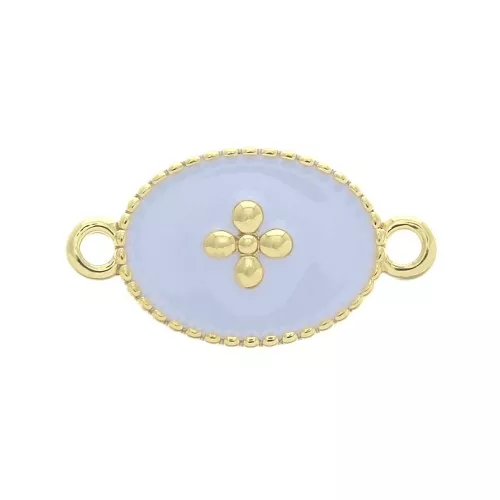 Intercalare medaglia ovale croce - resina epossidica 15x8.5mm Dorato con oro fino - Malva chiaro