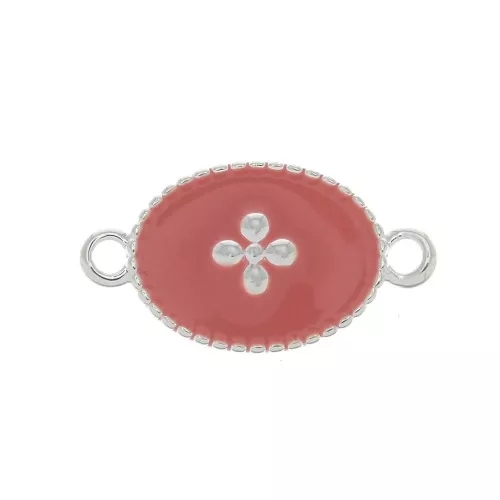 Intercalare medaglia ovale croce resina epossidica 15x8.5mm Placcatura argento fino - Corallo x1
