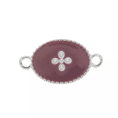 Intercalare medaglia ovale croce resina epossidica 15x8.5mm Placcatura argento fino - Vecchio Rosa