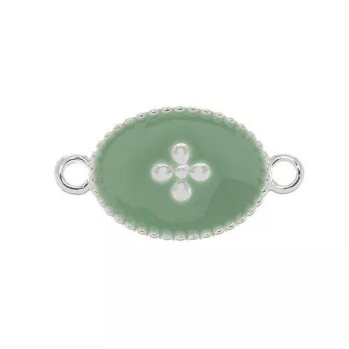 Intercalare medaglia ovale croce en resina epossidica 15x8.5mm Placcatura argento fino - Menta x1