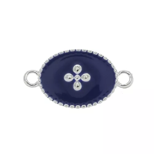 Intercalare medaglia ovale croce resina epossidica 15x8.5mm Placcatura argento fino - Blu scuro