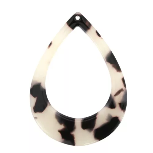 Pendente goccia scavato acetato 46x33 mm Squama di tartaruga Beige - Nero x1