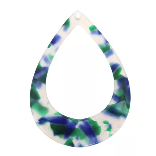 Pendente goccia scavato acetato 46x33 mm Squama di tartaruga Blu scuro - Verde x1