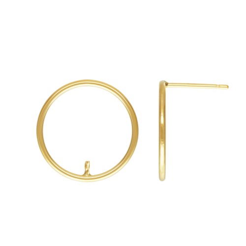 Chiodi di orecchi cerchio scavato 15 mm per pietra semi-forate - Gold Filled x2