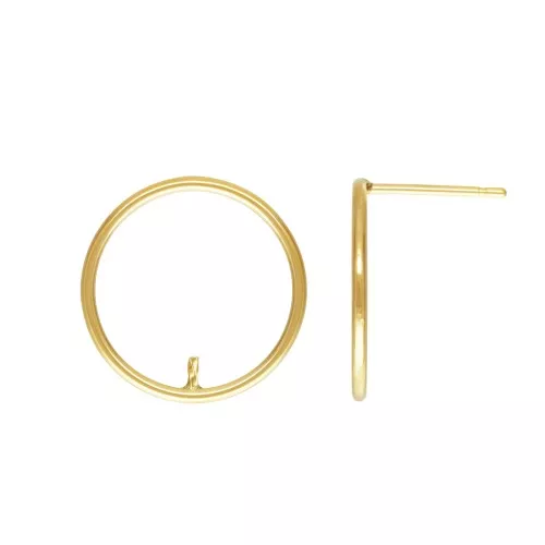 Chiodi di orecchi cerchio scavato 15 mm per pietra semi-forate - Gold Filled x2