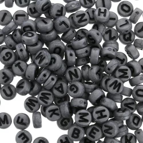 Assortimento di 200 perline- Lettere - 7 mm Grigio scuro - Nero