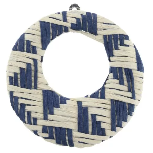 Pendente- orecchini in metallo e rafia intrecciato 43x41mm - Blu - Beige x1