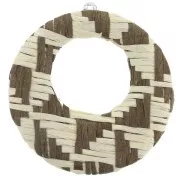 Pendente- orecchini in metallo e rafia intrecciato 43x41mm Marrone - Beige x1