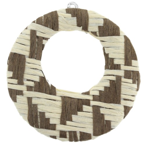 Pendente- orecchini in metallo e rafia intrecciato 43x41mm Marrone - Beige x1