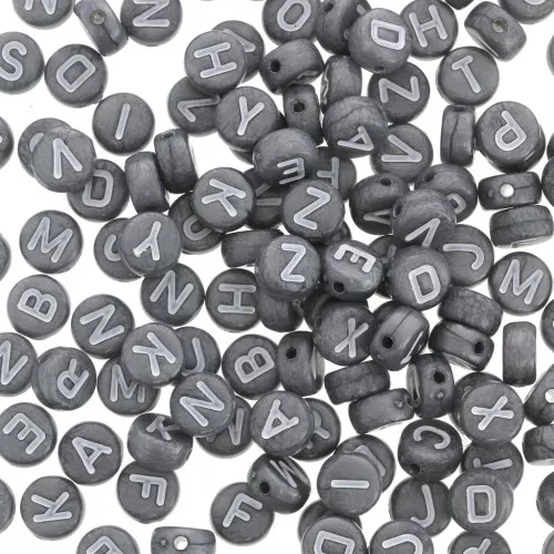 Assortimento di 200 perline- Lettere - 7 mm Grigio scuro - Bianco