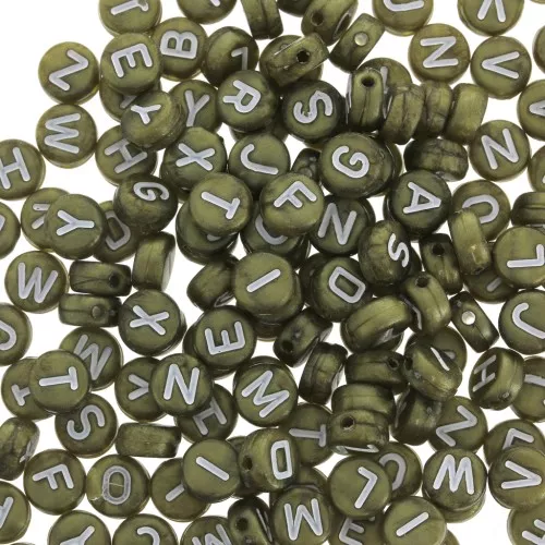 Assortimento di 200 perline- Lettere - 7 mm Bronzo - Bianco